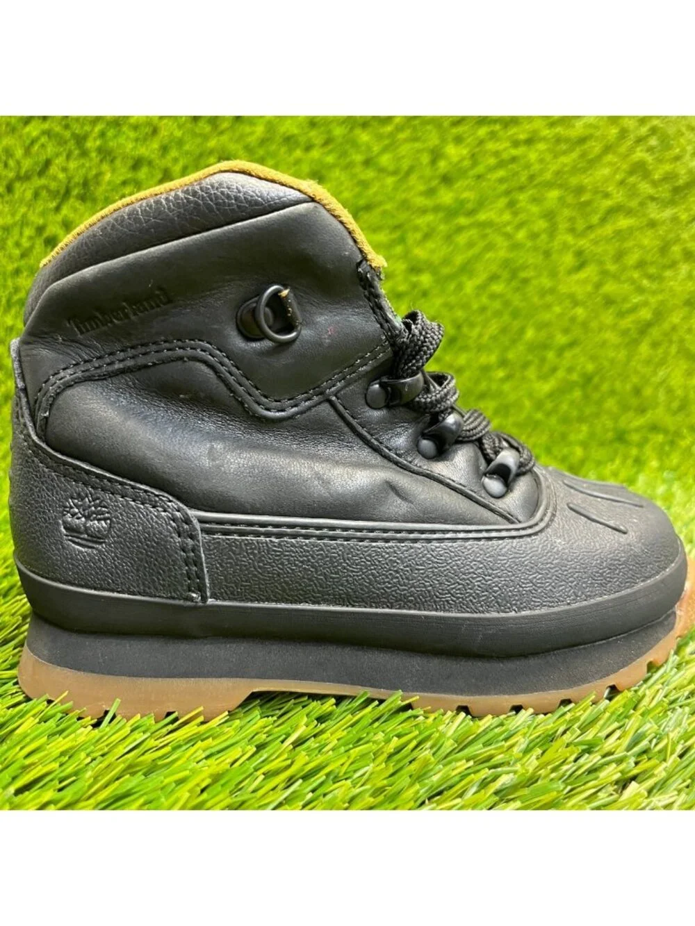 Timberland Euro Hiker Boys Size 10C Black Gum Leather Waterproof Shell Toe Boots